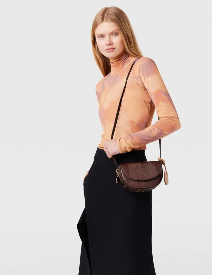Women Frayme ScaleEmbossed Shoulder Bag Chocolate Brown Stella McCartney Mini Bags And Clutches