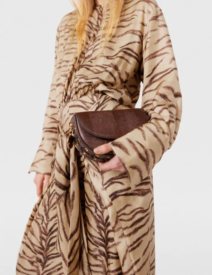 Women Frayme ScaleEmbossed Shoulder Bag Chocolate Brown Stella McCartney Mini Bags And Clutches