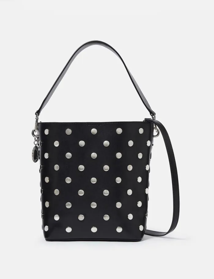 Women Frayme Studded Large Bucket Bag Pitch Black Stella McCartney TopHandle Bags