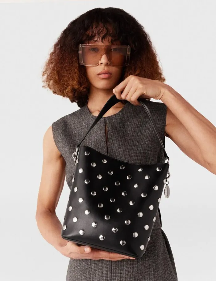 Women Frayme Studded Large Bucket Bag Pitch Black Stella McCartney TopHandle Bags Women Frayme Studded Large Bucket Bag Pitch Black Stella McCartney TopHandle Bags