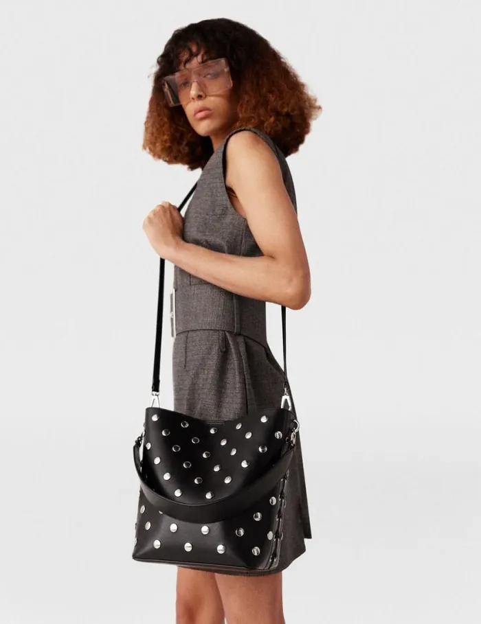 Women Frayme Studded Large Bucket Bag Pitch Black Stella McCartney TopHandle Bags Women Frayme Studded Large Bucket Bag Pitch Black Stella McCartney TopHandle Bags