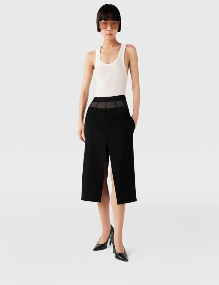 Women Front Slit Midi Skirt Black Stella McCartney Tailoring