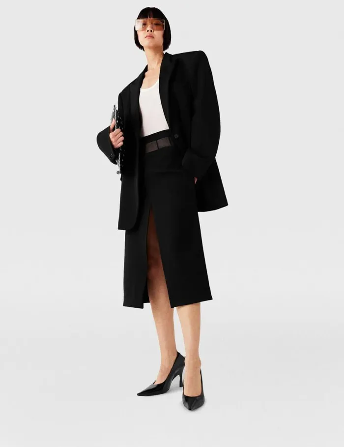 Women Front Slit Midi Skirt Black Stella McCartney Tailoring