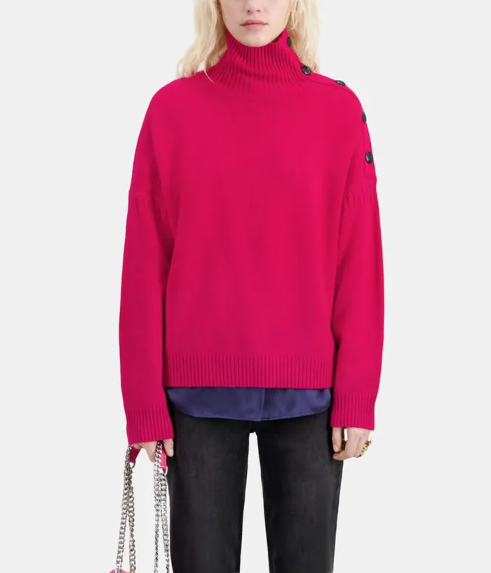 Women Fuchsia Wool And Cashmere Sweater With Buttons THE KOOPLES Sweaters