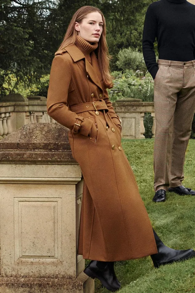 Women Full Length Chelsea Trench Coat Dark Camel Holland Cooper Tailoring