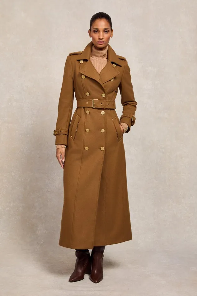 Women Full Length Chelsea Trench Coat Dark Camel Holland Cooper Tailoring