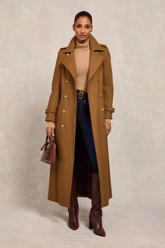 Women Full Length Chelsea Trench Coat Dark Camel Holland Cooper Tailoring