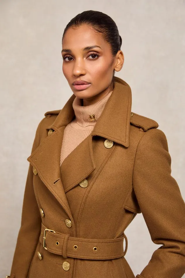 Women Full Length Chelsea Trench Coat Dark Camel Holland Cooper Tailoring
