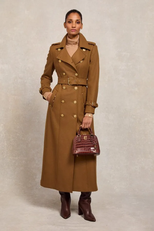 Women Full Length Chelsea Trench Coat Dark Camel Holland Cooper Tailoring