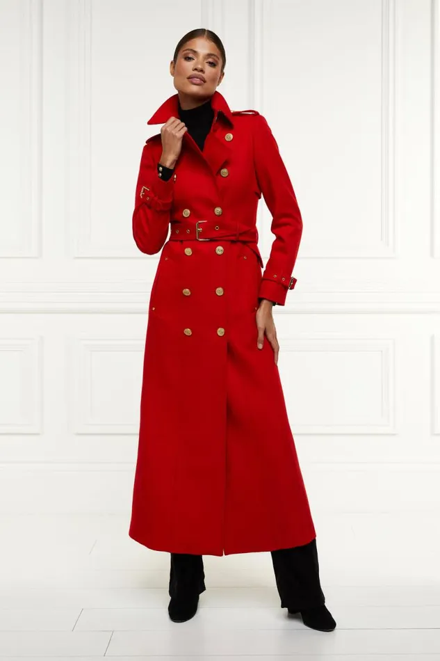 Women Full Length Marlborough Trench Coat Red Barathea Holland Cooper Coats