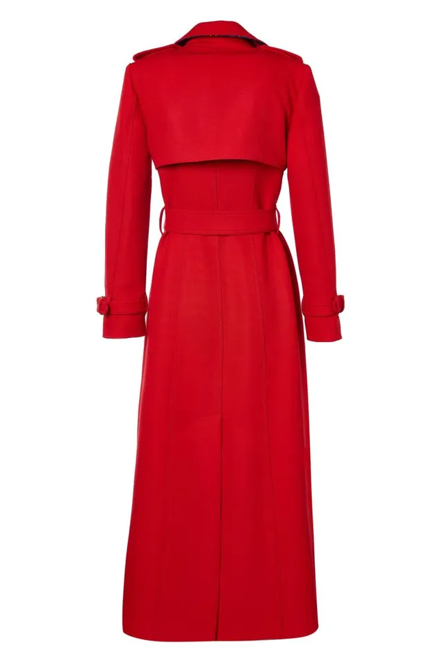 Women Full Length Marlborough Trench Coat Red Barathea Holland Cooper Coats