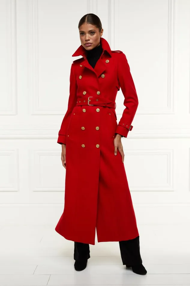Women Full Length Marlborough Trench Coat Red Barathea Holland Cooper Coats