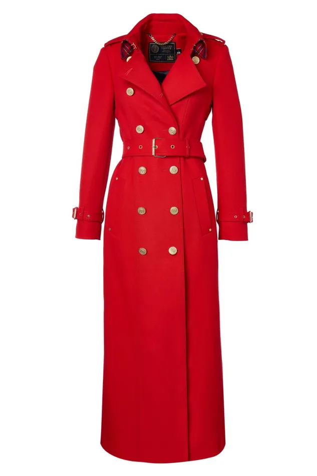 Women Full Length Marlborough Trench Coat Red Barathea Holland Cooper Coats