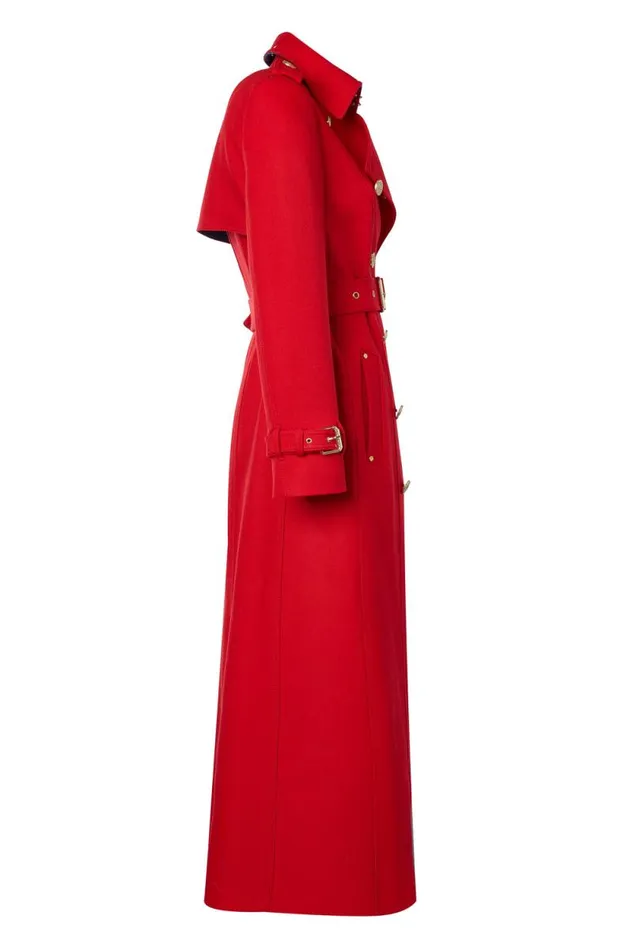 Women Full Length Marlborough Trench Coat Red Barathea Holland Cooper Coats