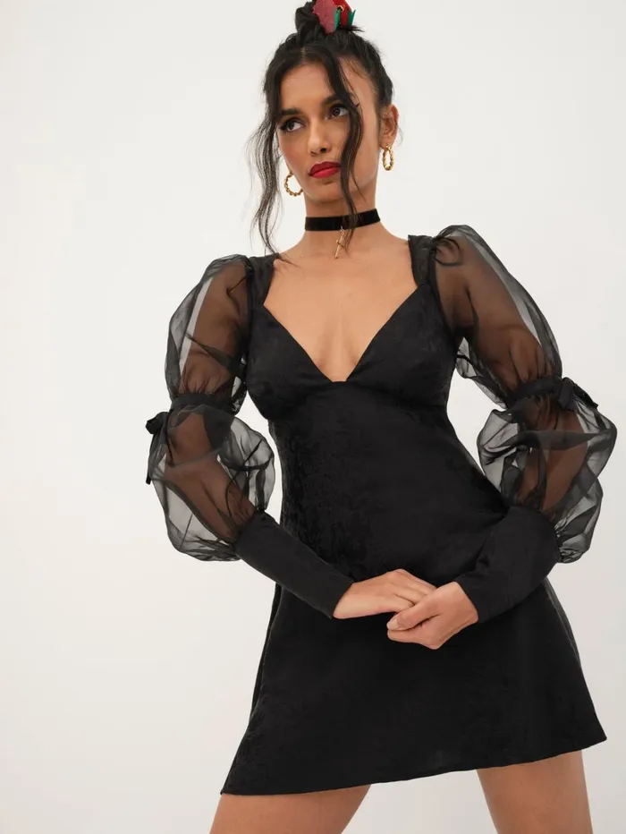 Women Gabrielle Puff Sleeve Mini Dress Black For Love and Lemons Dresses