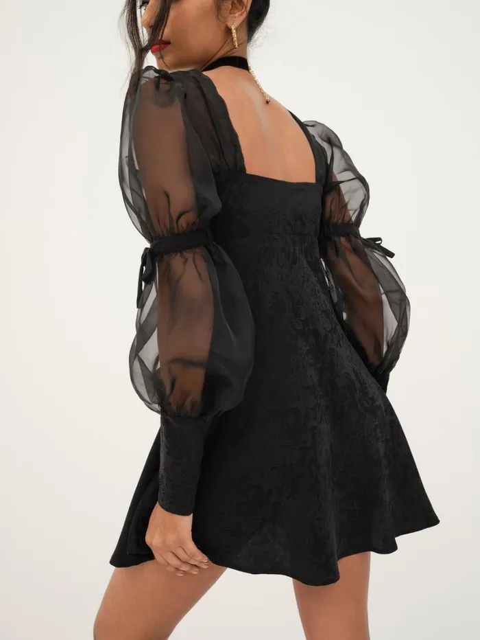 Women Gabrielle Puff Sleeve Mini Dress Black For Love and Lemons Dresses