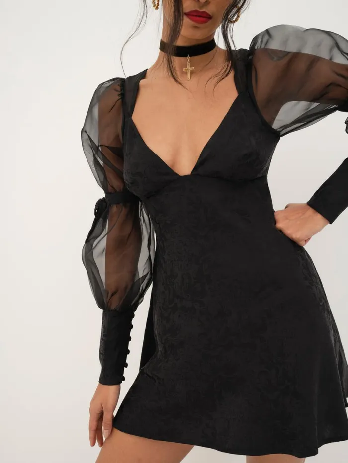 Women Gabrielle Puff Sleeve Mini Dress Black For Love and Lemons Dresses