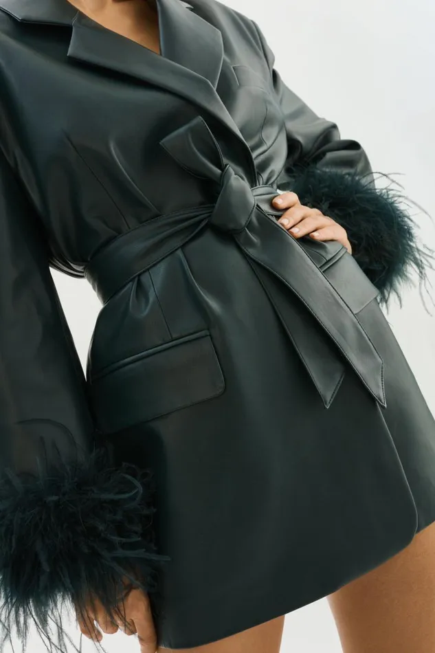 Women GALIA Feather Trim Blazer Dark Jade LAMARQUE Dresses Women GALIA Feather Trim Blazer Dark Jade LAMARQUE Dresses