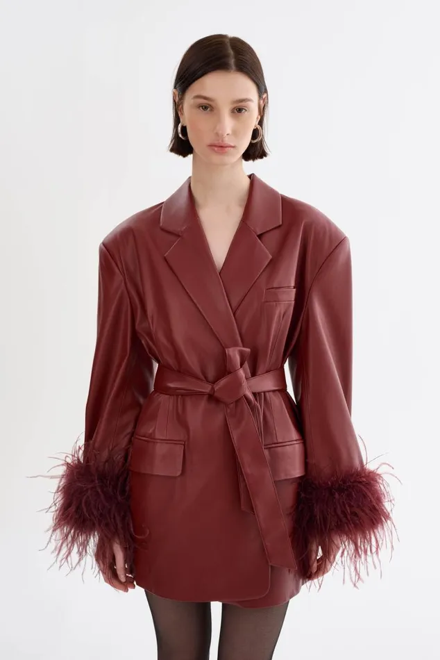 Women GALIA Feather Trim Blazer Syrah LAMARQUE Blazers