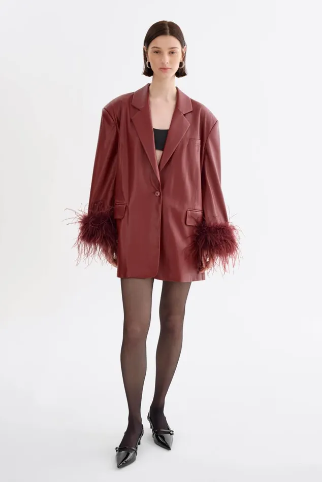 Women GALIA Feather Trim Blazer Syrah LAMARQUE Blazers