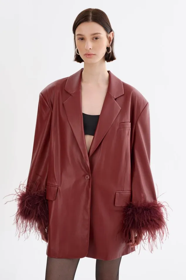 Women GALIA Feather Trim Blazer Syrah LAMARQUE Blazers