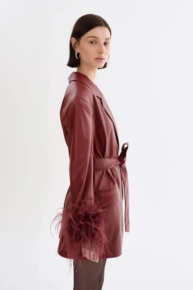 Women GALIA Feather Trim Blazer Syrah LAMARQUE Blazers