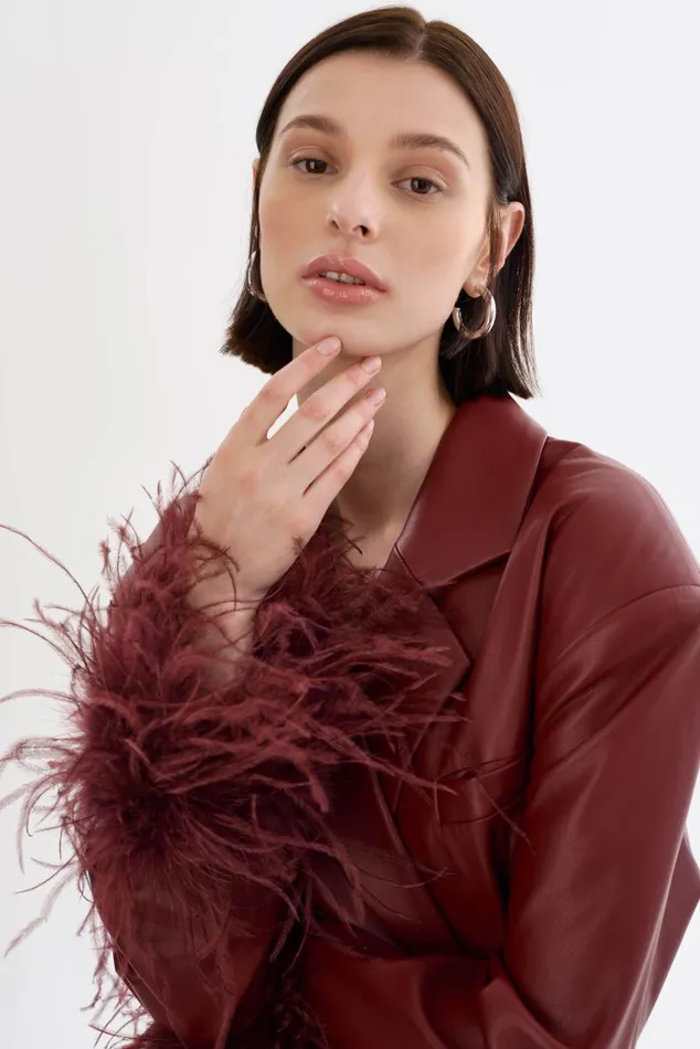 Women GALIA Feather Trim Blazer Syrah LAMARQUE Blazers