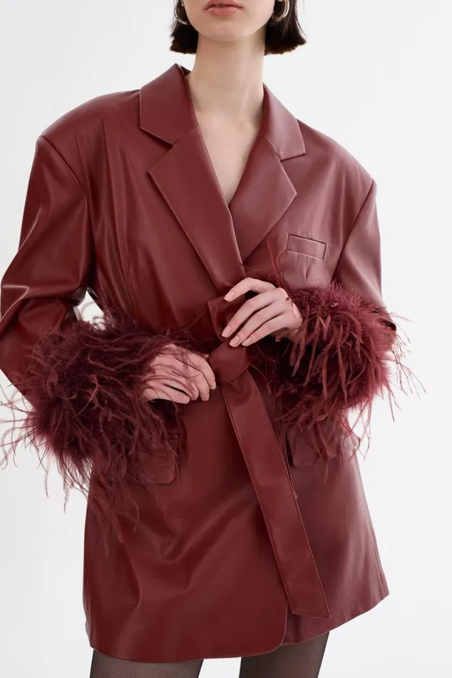 Women GALIA Feather Trim Blazer Syrah LAMARQUE Blazers