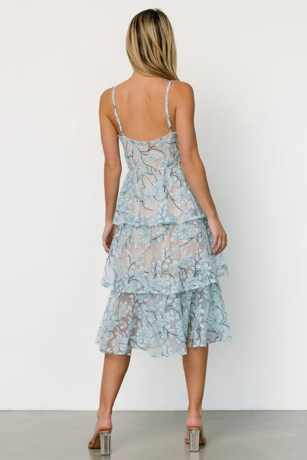 Women Giavanna Tiered Midi Dress Dusty Blue Baltic Born Tulle Styles