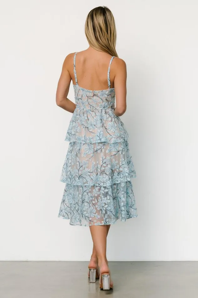 Women Giavanna Tiered Midi Dress Dusty Blue Baltic Born Tulle Styles