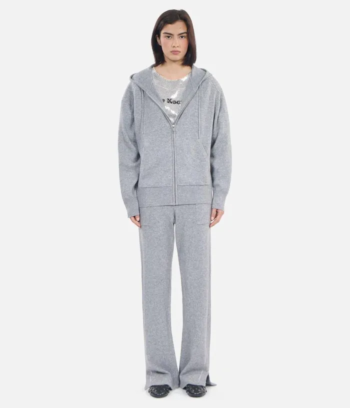 Women Grey Wool And Cashmere Hoodie THE KOOPLES Sweaters
