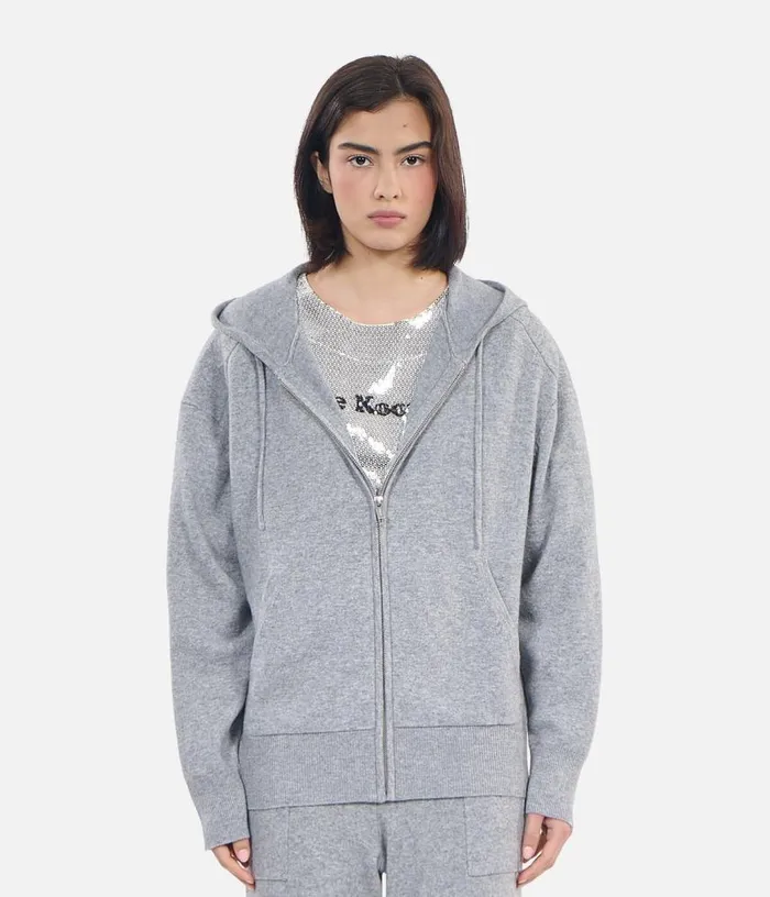 Women Grey Wool And Cashmere Hoodie THE KOOPLES Sweaters