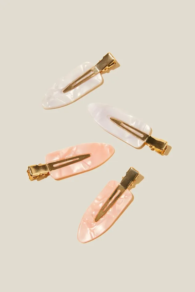 Women Hair Accessories Cotton On Get Ready Hair Clips 4Pk Pink Marble White Marble