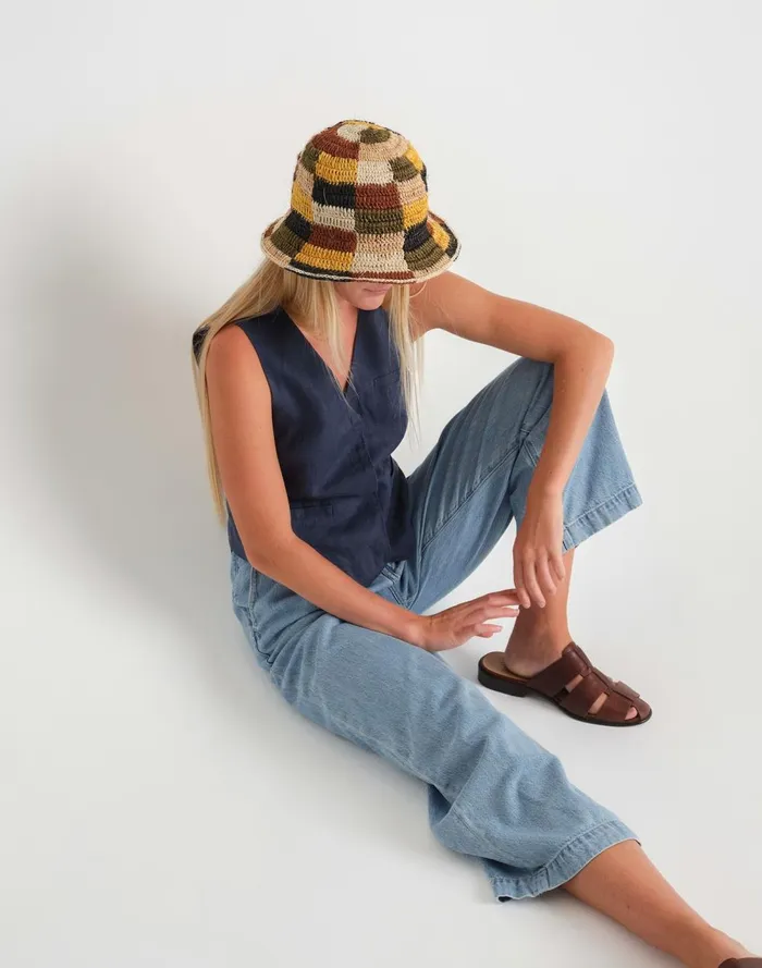 Women Hats Madewell MINGA Crocheted Checkered Bucket Hat Multicolor