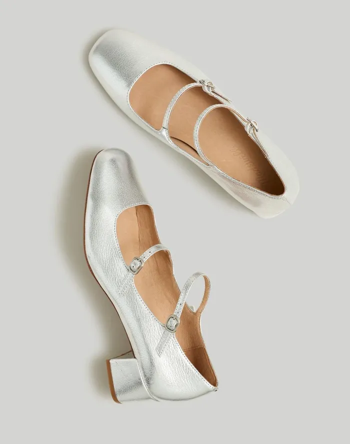 Women Heels Madewell The Nettie Heeled Mary Jane Bright Silver