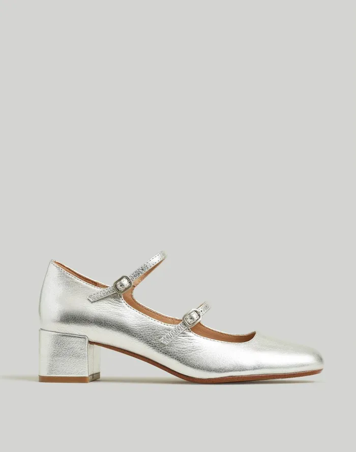 Women Heels Madewell The Nettie Heeled Mary Jane Bright Silver