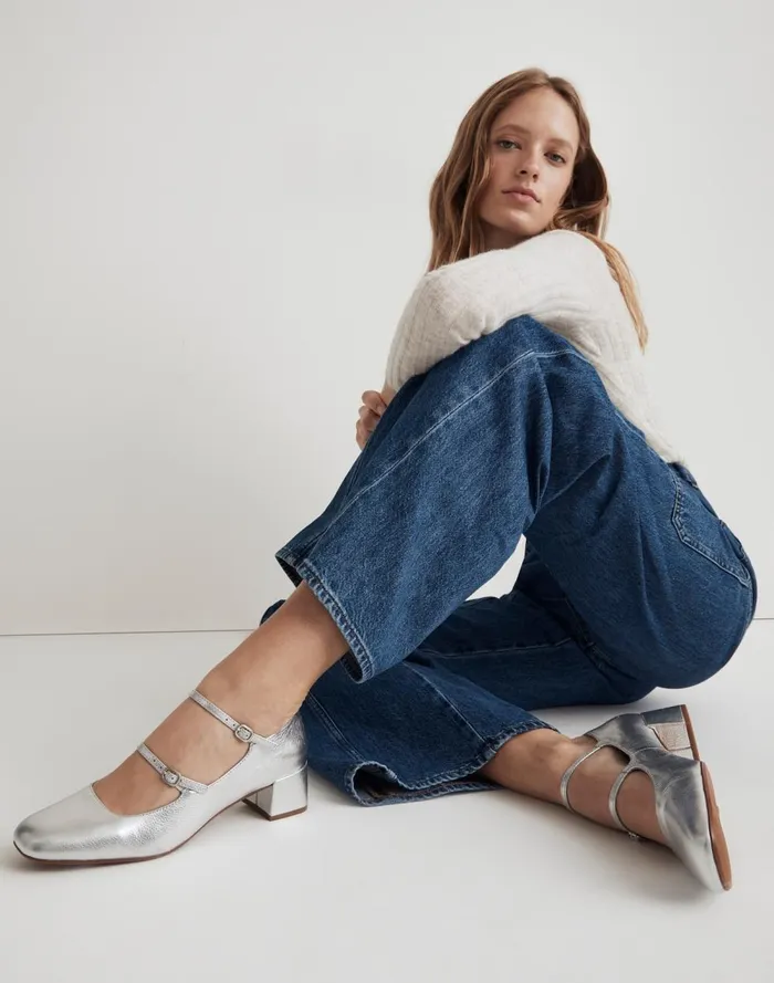 Women Heels Madewell The Nettie Heeled Mary Jane Bright Silver