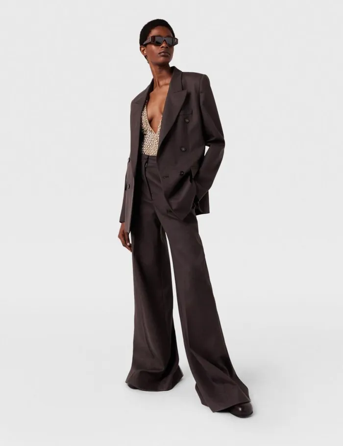 Women HighRise WideLeg Wool Pants Dark Chocolate Brown Stella McCartney Pants And Shorts Women HighRise WideLeg Wool Pants Dark Chocolate Brown Stella McCartney Pants And Shorts