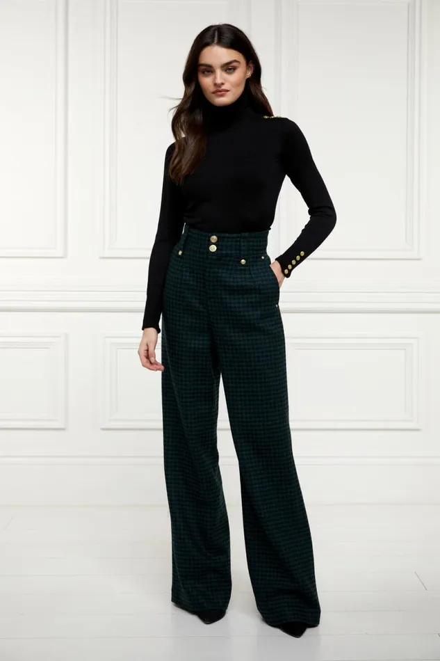 Women High Waisted Straight Trouser Emerald Houndstooth Holland Cooper Tailoring