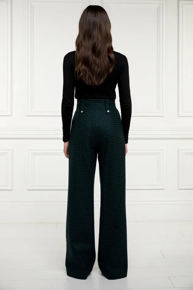 Women High Waisted Straight Trouser Emerald Houndstooth Holland Cooper Tailoring Women High Waisted Straight Trouser Emerald Houndstooth Holland Cooper Tailoring