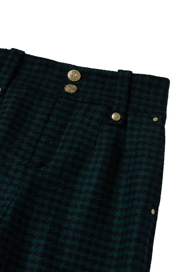 Women High Waisted Straight Trouser Emerald Houndstooth Holland Cooper Tailoring Women High Waisted Straight Trouser Emerald Houndstooth Holland Cooper Tailoring