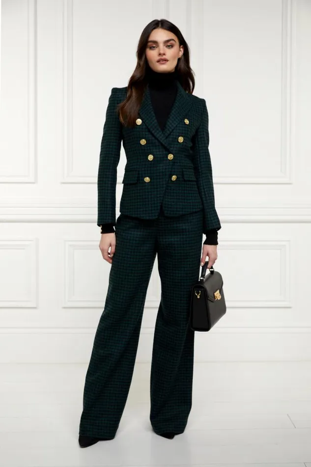 Women High Waisted Straight Trouser Emerald Houndstooth Holland Cooper Tailoring Women High Waisted Straight Trouser Emerald Houndstooth Holland Cooper Tailoring