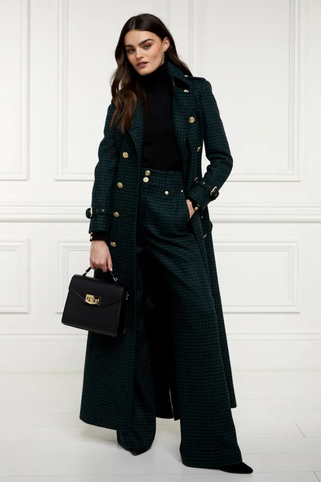 Women High Waisted Straight Trouser Emerald Houndstooth Holland Cooper Tailoring Women High Waisted Straight Trouser Emerald Houndstooth Holland Cooper Tailoring