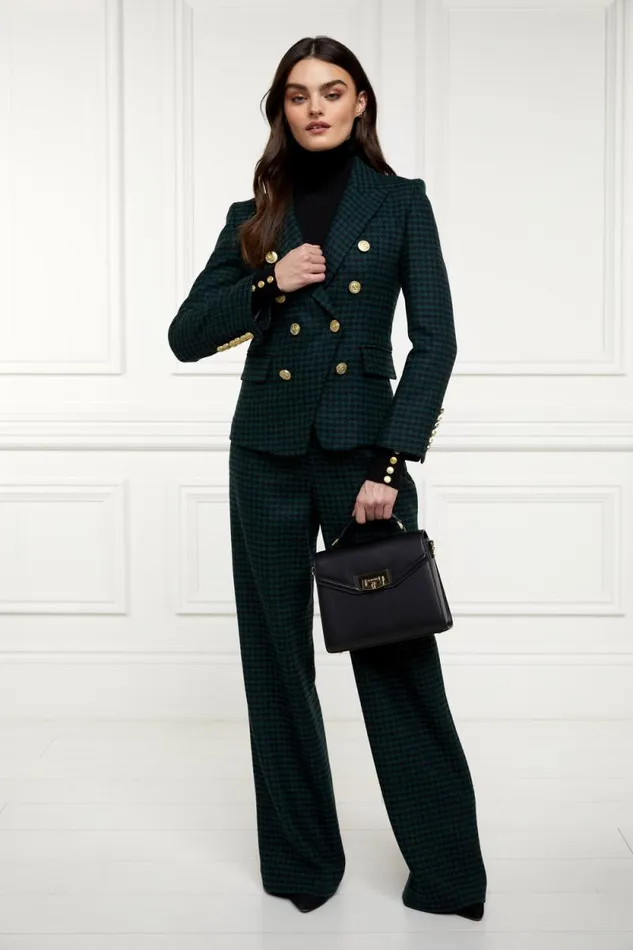 Women High Waisted Straight Trouser Emerald Houndstooth Holland Cooper Tailoring Women High Waisted Straight Trouser Emerald Houndstooth Holland Cooper Tailoring