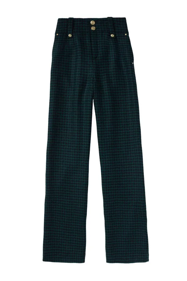 Women High Waisted Straight Trouser Emerald Houndstooth Holland Cooper Tailoring Women High Waisted Straight Trouser Emerald Houndstooth Holland Cooper Tailoring