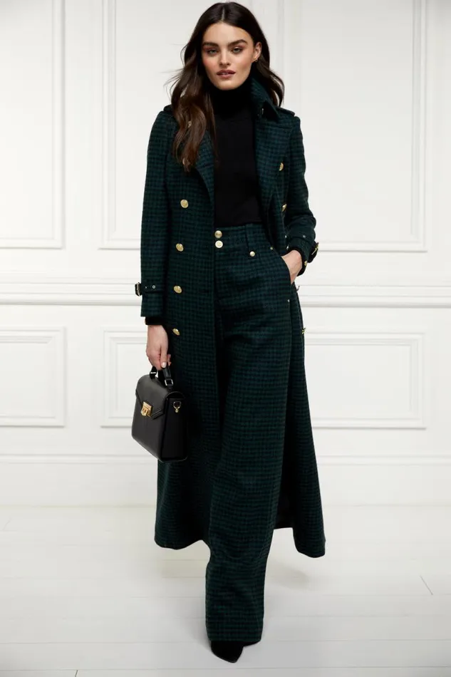 Women High Waisted Straight Trouser Emerald Houndstooth Holland Cooper Tailoring Women High Waisted Straight Trouser Emerald Houndstooth Holland Cooper Tailoring