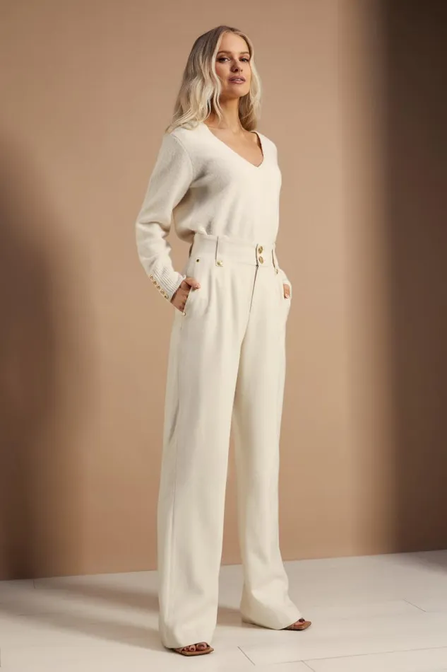 Women High Waisted Straight Trouser Ivory Holland Cooper Trousers