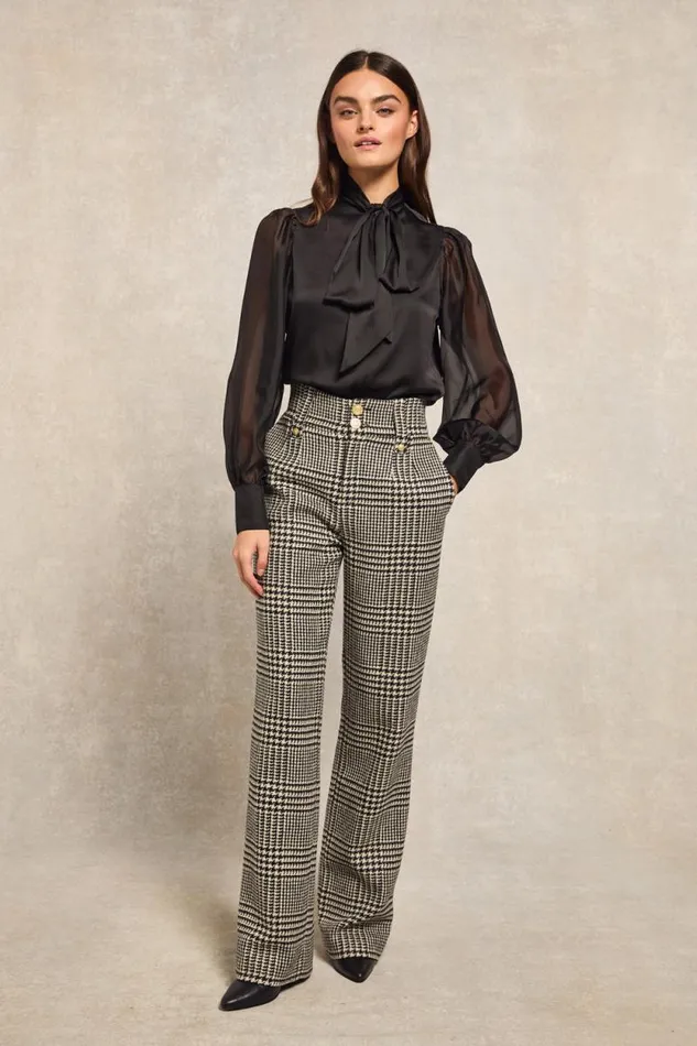 Women High Waisted Straight Trouser Large Scale Prince Of Wales Mono Holland Cooper Tailoring Women High Waisted Straight Trouser Large Scale Prince Of Wales Mono Holland Cooper Tailoring