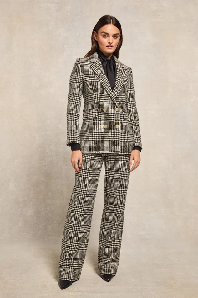 Women High Waisted Straight Trouser Large Scale Prince Of Wales Mono Holland Cooper Tailoring Women High Waisted Straight Trouser Large Scale Prince Of Wales Mono Holland Cooper Tailoring