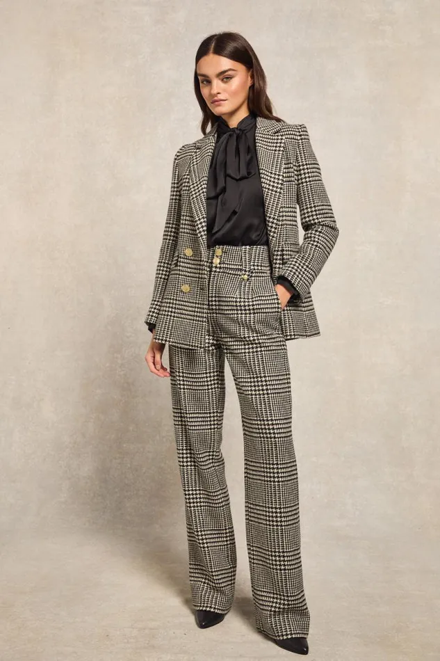 Women High Waisted Straight Trouser Large Scale Prince Of Wales Mono Holland Cooper Tailoring Women High Waisted Straight Trouser Large Scale Prince Of Wales Mono Holland Cooper Tailoring